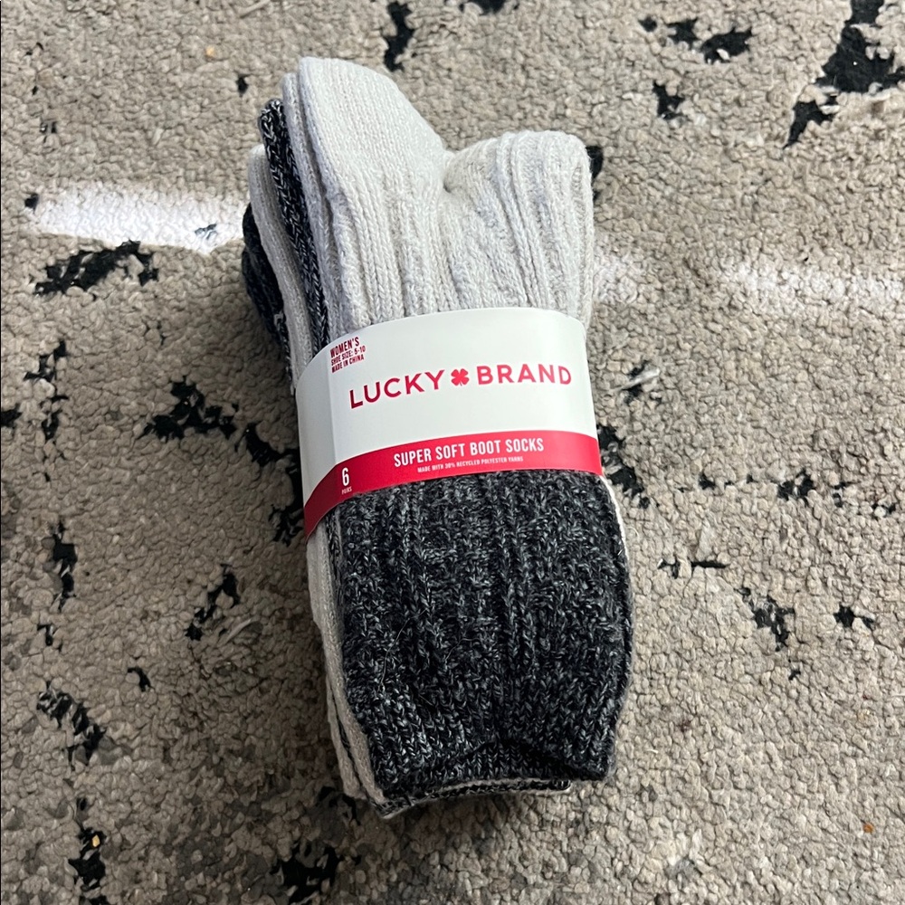 Lucky Brand Boot Socks - White & Charcoal - 6 Pack